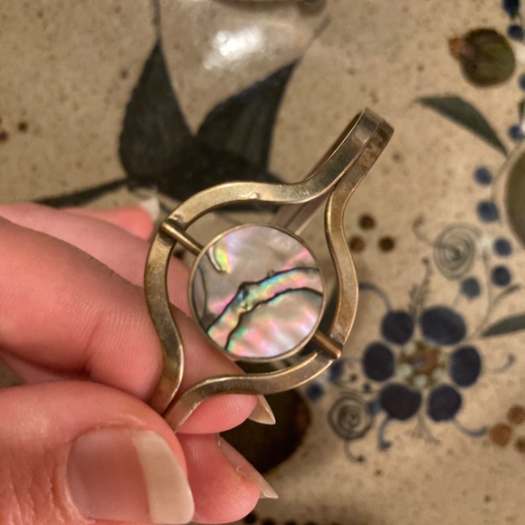 Pair Malachite shell Crystal stone Alpaca Silver bracelet Cuff - Picture 6 of 13